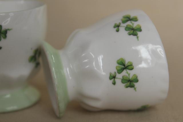 photo of green shamrock clover egg cups, vintage fine bone china Queen's England #5