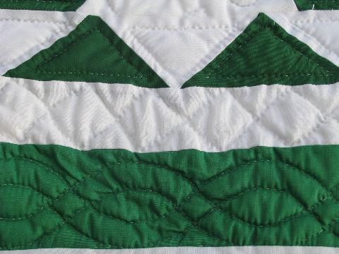 photo of green / white star pattern patchwork quilt, hand-stitched, 1950s vintage cotton fabric #6