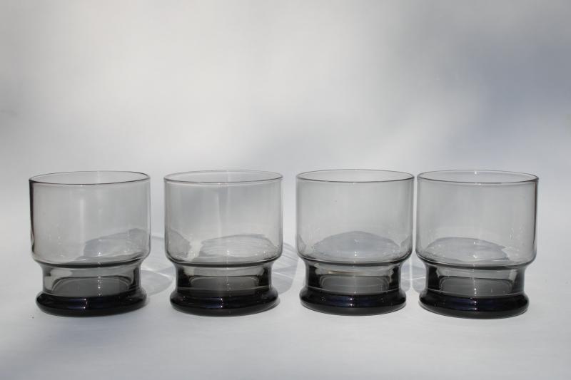 photo of grey smoke glass tumblers, mod vintage bar glassware set of drinking glasses #1