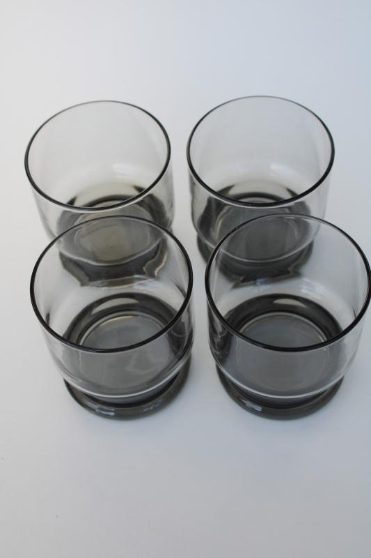 photo of grey smoke glass tumblers, mod vintage bar glassware set of drinking glasses #3