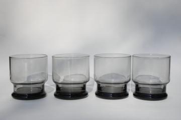 catalog photo of grey smoke glass tumblers, mod vintage bar glassware set of drinking glasses