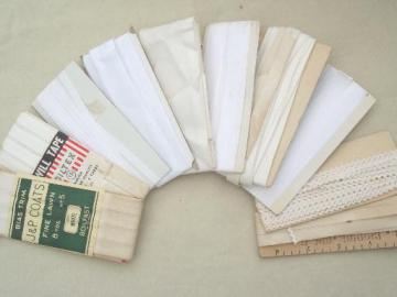 catalog photo of grubby antique white sewing trims for primitive vintage needlework