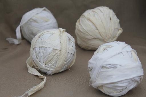 photo of grubby primitive antique rag balls, lovely old cotton fabric yellowed from time #1