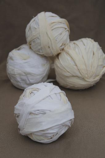 photo of grubby primitive antique rag balls, lovely old cotton fabric yellowed from time #2