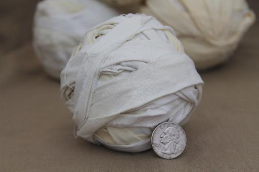 photo of grubby primitive antique rag balls, lovely old cotton fabric yellowed from time #3