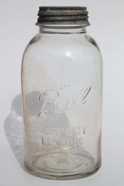 photo of half gallon vintage Ball Perfect Mason jar, large pickle / fruit canning jar w/ metal lid #1