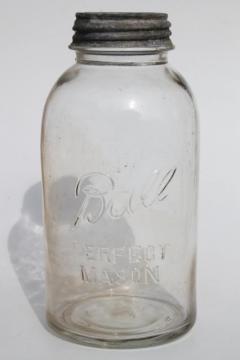 catalog photo of half gallon vintage Ball Perfect Mason jar, large pickle / fruit canning jar w/ metal lid