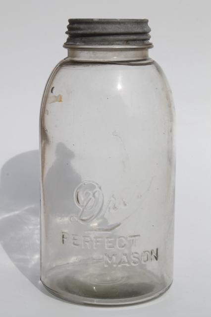 photo of half gallon vintage Drey Mason jar, large pickle / fruit canning jar w/ metal lid #1