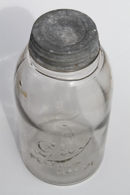 photo of half gallon vintage Drey Mason jar, large pickle / fruit canning jar w/ metal lid #5