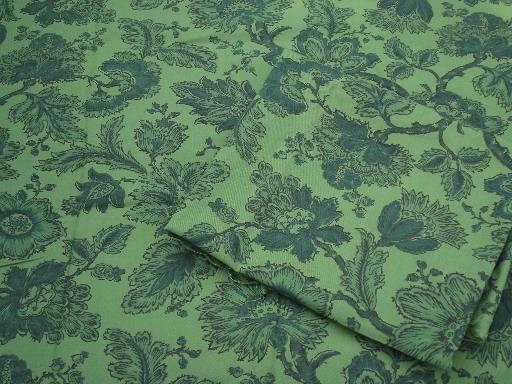 photo of hand block print vintage cotton fabric, retro 50s 60s flowers and leaves #1