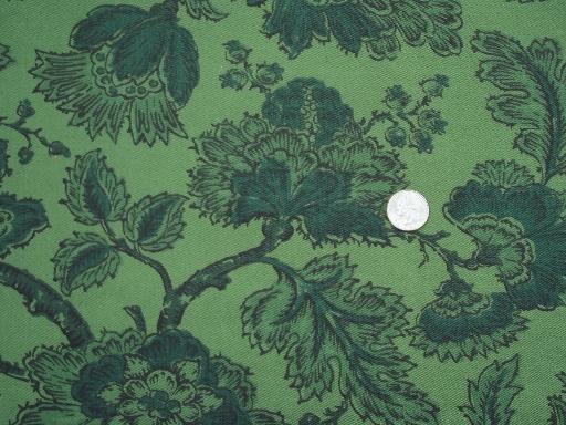 photo of hand block print vintage cotton fabric, retro 50s 60s flowers and leaves #2