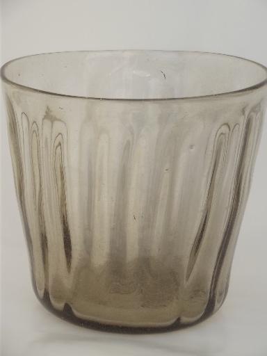 photo of hand blown Mexican art glass bowl, huge cachepot vase in pale smoke glass #1