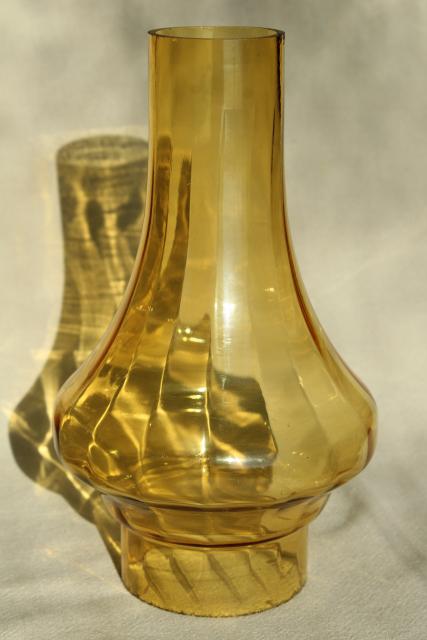 photo of hand blown Mexican art glass lamp chimney, vintage Spanish revival amber glass light shade #1