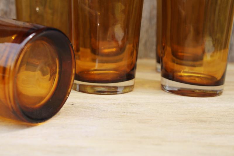 photo of hand blown amber glass drinking glasses, big chunky tumblers rustic farmhouse style #2