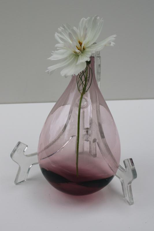 photo of hand blown amethyst glass bubble wall pocket, ivy vase for propagating plant cuttings #1