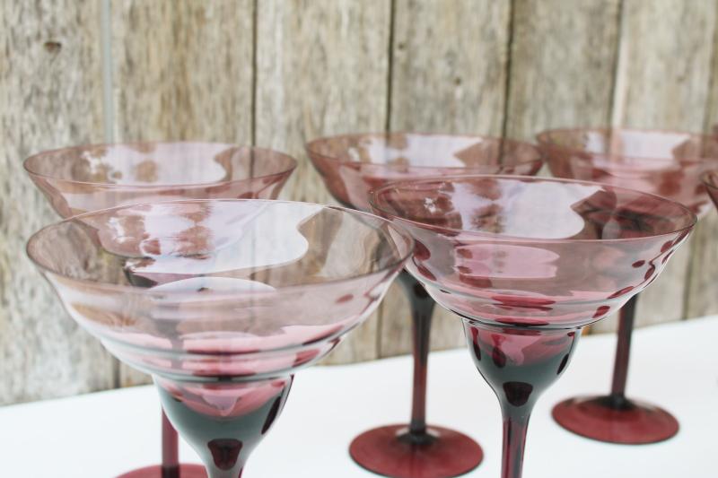 photo of hand blown amethyst glass stemware, set of 8 vintage cocktail glasses or large champagnes #4