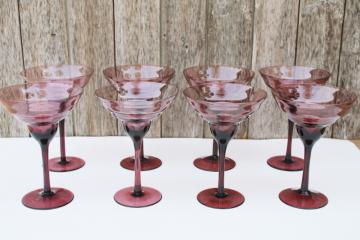 catalog photo of hand blown amethyst glass stemware, set of 8 vintage cocktail glasses or large champagnes