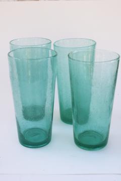 catalog photo of hand blown aqua green recycled glass tumblers, tall drinking glasses