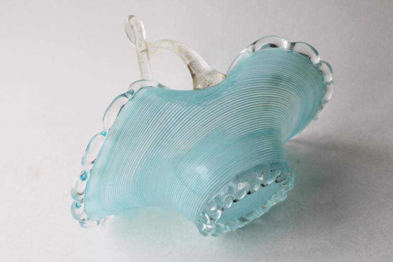 photo of hand blown art glass basket aqua blue filigrana / clear glass, vintage Murano? Czech? #6