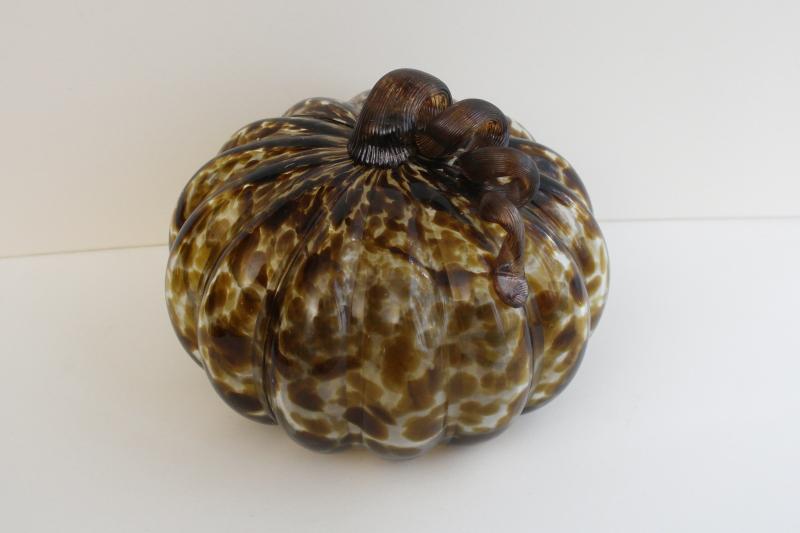 photo of hand blown art glass large pumpkin animal print tortoise shell neutral colors fall decor #1