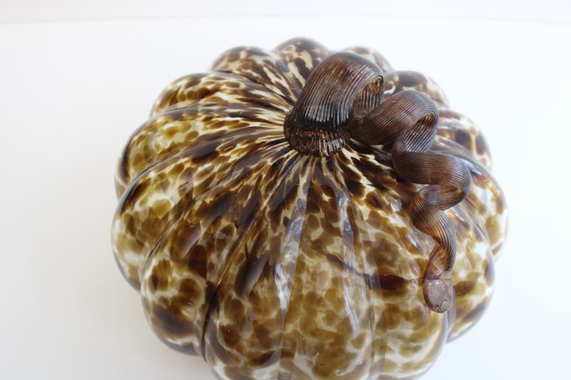 photo of hand blown art glass large pumpkin animal print tortoise shell neutral colors fall decor #2