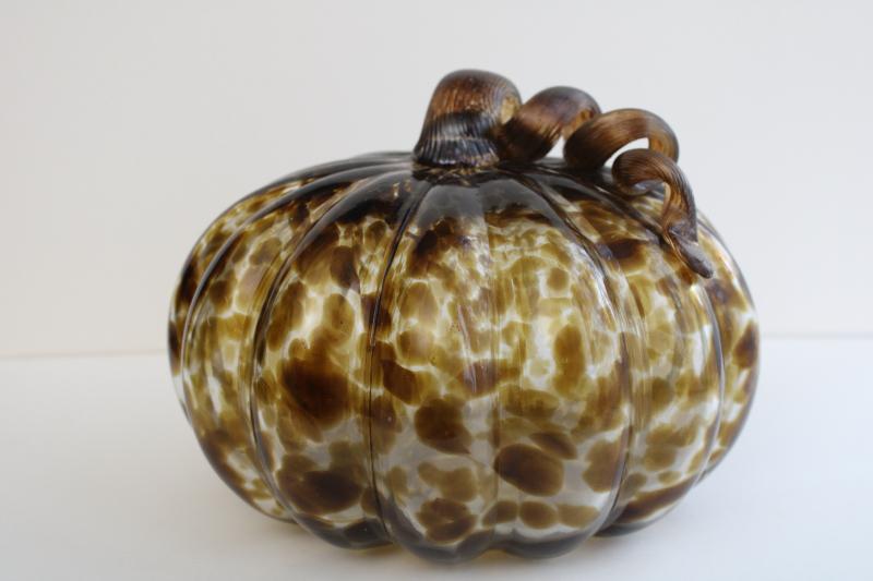 photo of hand blown art glass large pumpkin animal print tortoise shell neutral colors fall decor #4