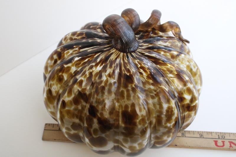 photo of hand blown art glass large pumpkin animal print tortoise shell neutral colors fall decor #5