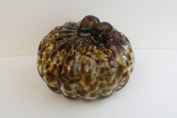 hand blown art glass large pumpkin animal print tortoise shell neutral colors fall decor