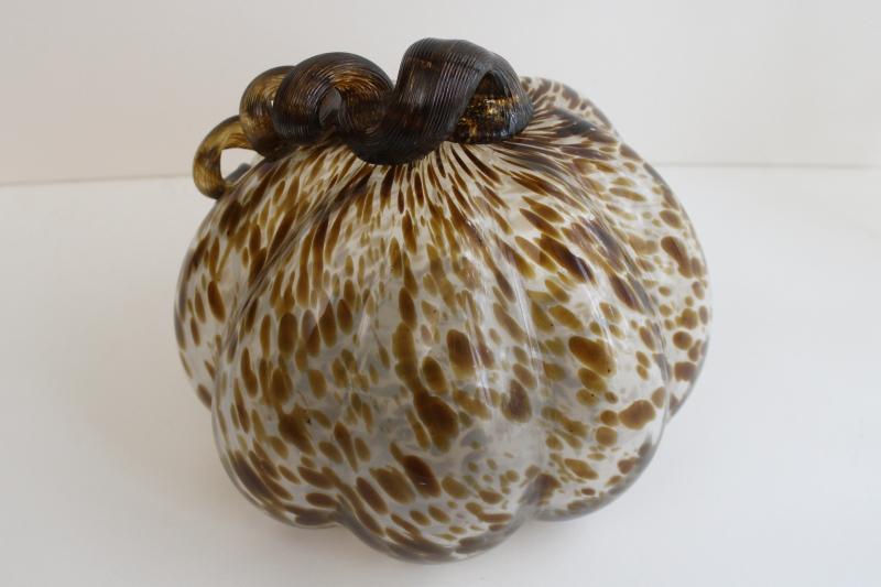 photo of hand blown art glass large pumpkin animal print tortoise shell neutral colors fall decor #1