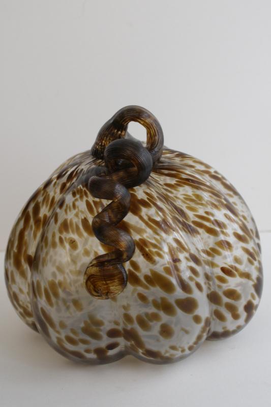 photo of hand blown art glass large pumpkin animal print tortoise shell neutral colors fall decor #2