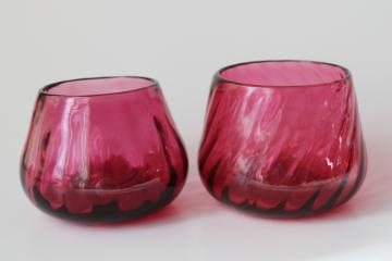 catalog photo of hand blown cranberry glass candle holder luminaries or chunky tumbler vases, vintage Pilgrim glass