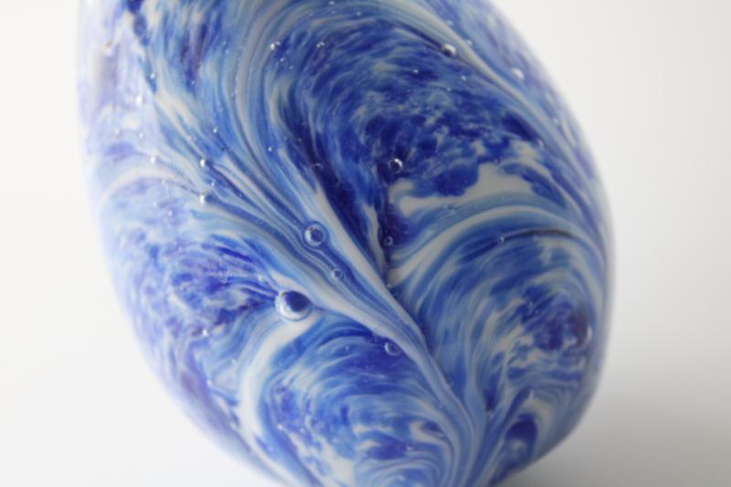 photo of hand blown glass Easter egg, giant size egg shape paperweight, blue swirled crystal #5