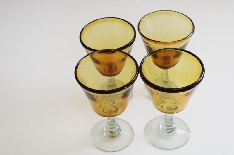 photo of hand blown glass cocktail glasses, amber & recycled green glass bar ware #4