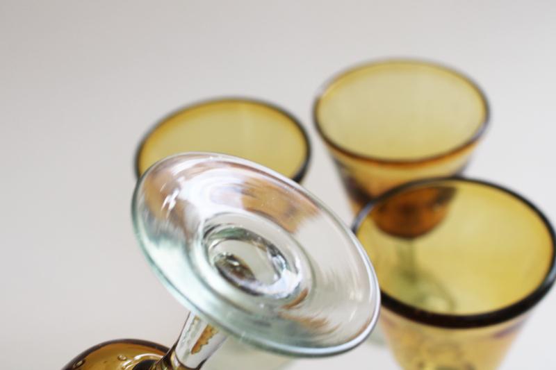 photo of hand blown glass cocktail glasses, amber & recycled green glass bar ware #5