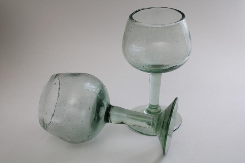 photo of hand blown glass goblets, pale sea green recycled glass stemware, eco friendly #2