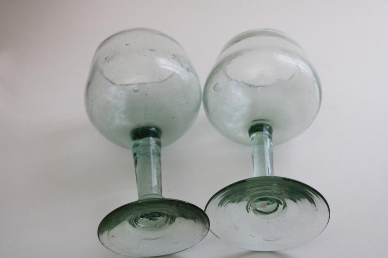photo of hand blown glass goblets, pale sea green recycled glass stemware, eco friendly #3