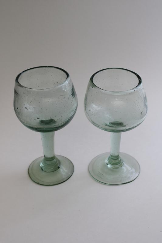 photo of hand blown glass goblets, pale sea green recycled glass stemware, eco friendly #6