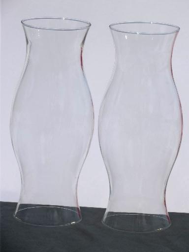 photo of hand blown glass hurricane shades for pillar candles, pair of  large glass candle chimneys #1