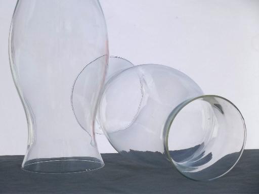 photo of hand blown glass hurricane shades for pillar candles, pair of  large glass candle chimneys #2