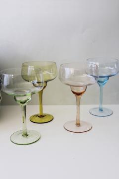 hand blown glass margarita glasses, large cocktail glasses in rainbow pastel colors