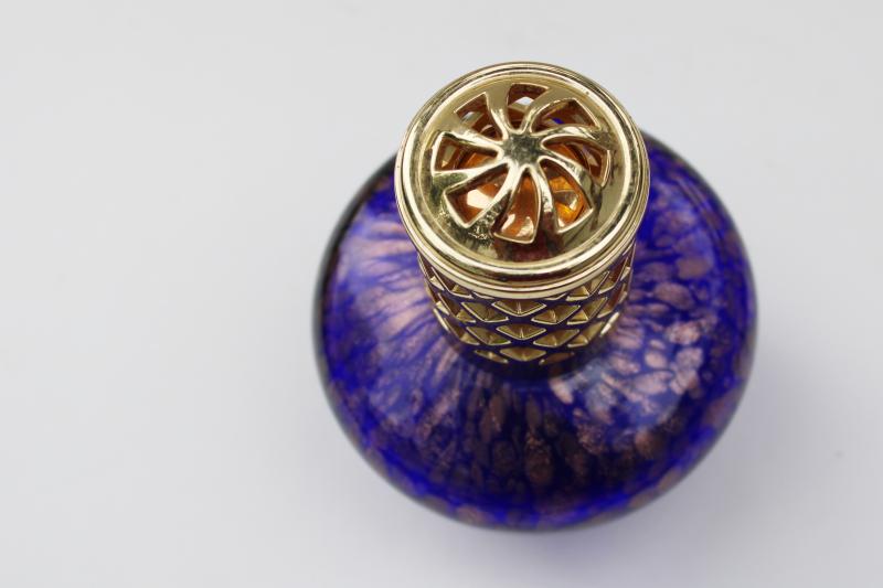 photo of hand blown glass perfume lamp oil burner, copper gold flecked cobalt blue  #5