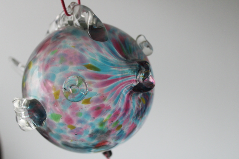 photo of hand blown glass puffer fish sun catcher wind chimes, vintage Murano style art glass round fish  #3