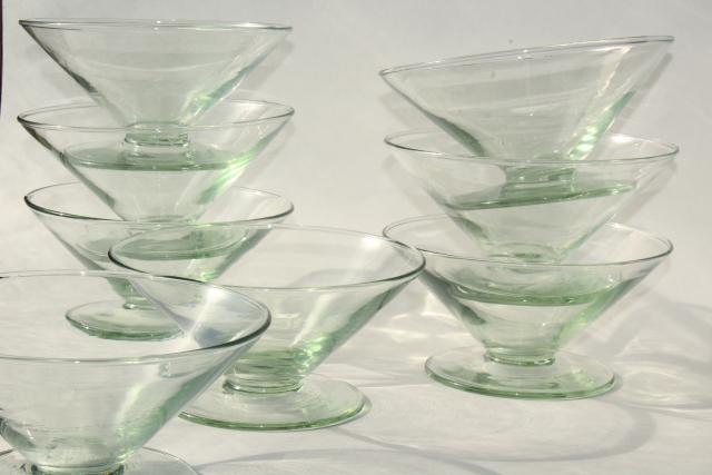 photo of hand blown glass salad bowls or footed dishes, eco friendly green recycled glass #1