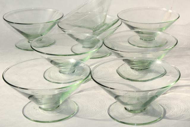 photo of hand blown glass salad bowls or footed dishes, eco friendly green recycled glass #2