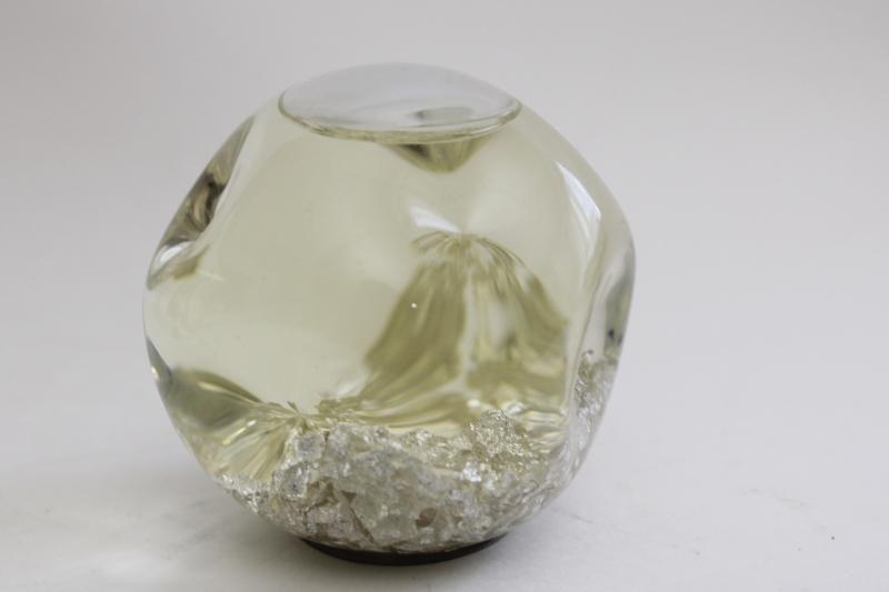 photo of hand blown glass water globe paperweight w/ blooming silver flake, Goldenflow Studios #1