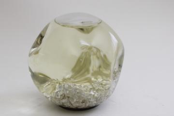 catalog photo of hand blown glass water globe paperweight w/ blooming silver flake, Goldenflow Studios