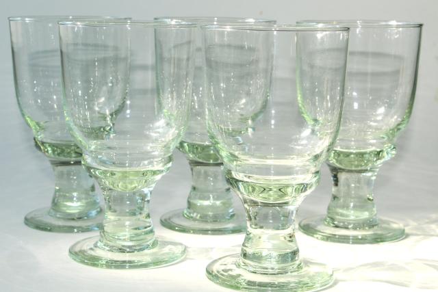 photo of hand blown glass wine glasses or water goblets, eco friendly green recycled glass #1