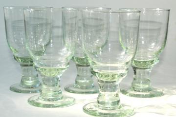 catalog photo of hand blown glass wine glasses or water goblets, eco friendly green recycled glass