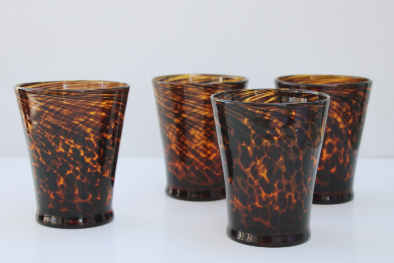 photo of hand blown tortoise glass drinking glasses, big double old fashioned tumblers #1