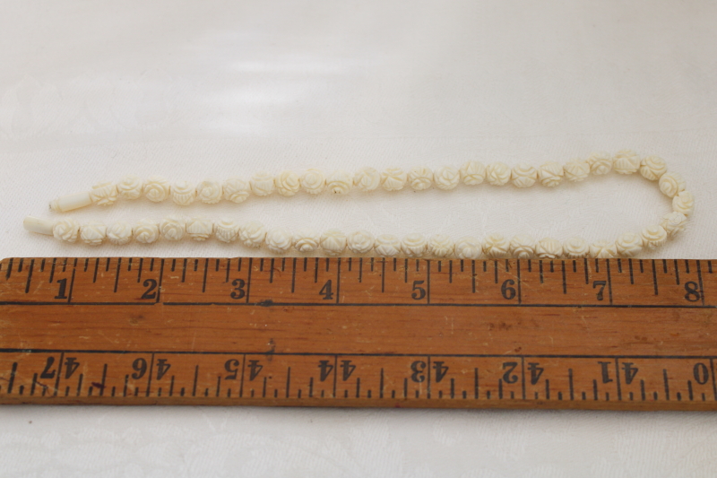 photo of hand carved bone beads necklace, antique vintage choker carved flowers beads #4